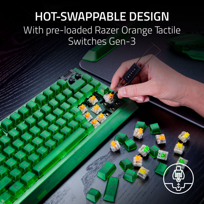 Razer BlackWidow V4 75% Mechanical Gaming Keyboard - Phantom Green Edition | Tactile | Chroma RGB | Magnetic Wrist Rest