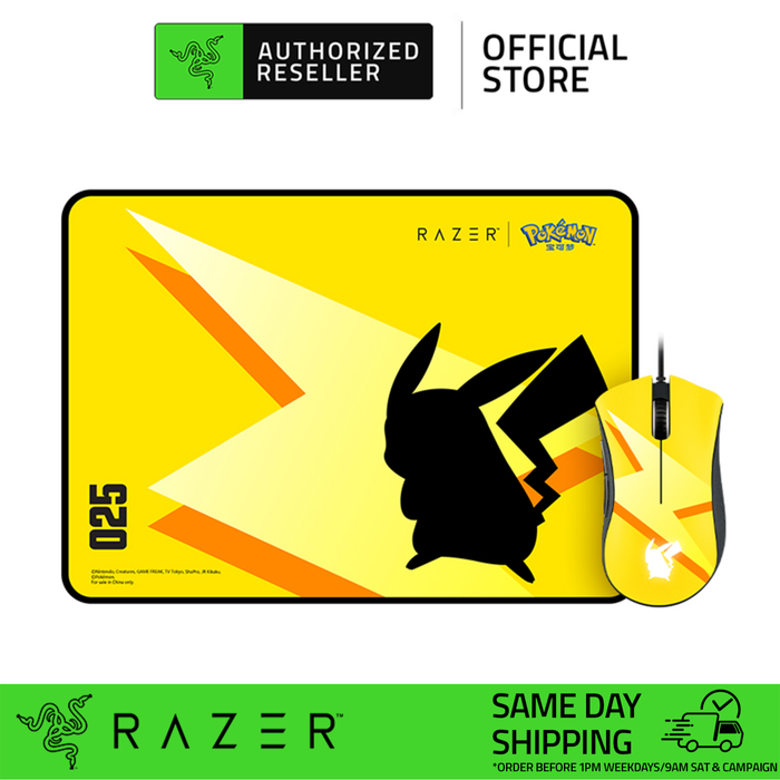 Razer DeathAdder Essential + Goliathus Speed Medium Mouse Mat Bundle - Pokemon Pikachu Edition