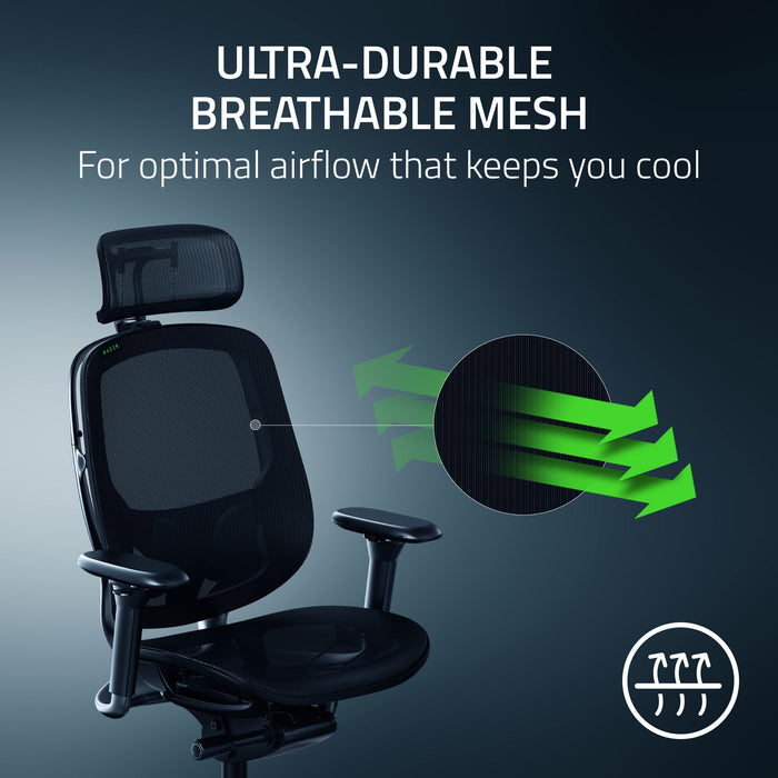 Razer Fujin Pro Fully Adjustable Ergonomic Lightweight Breathable Mesh Gaming Chair 2D Lumbar Support 4D Padded Armrest