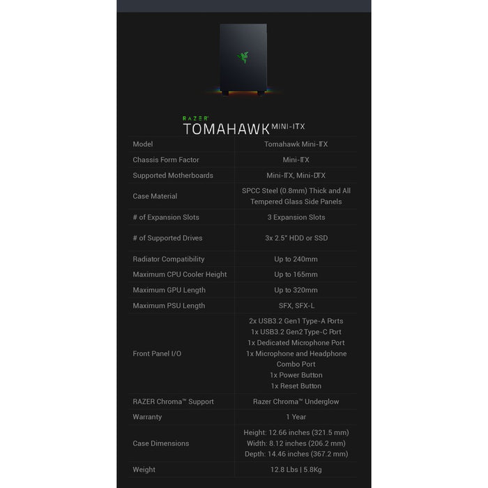 Razer Tomahawk ATX & ITX (Desktop Chassis- Tempered Glass [ ATX , ITX ] )